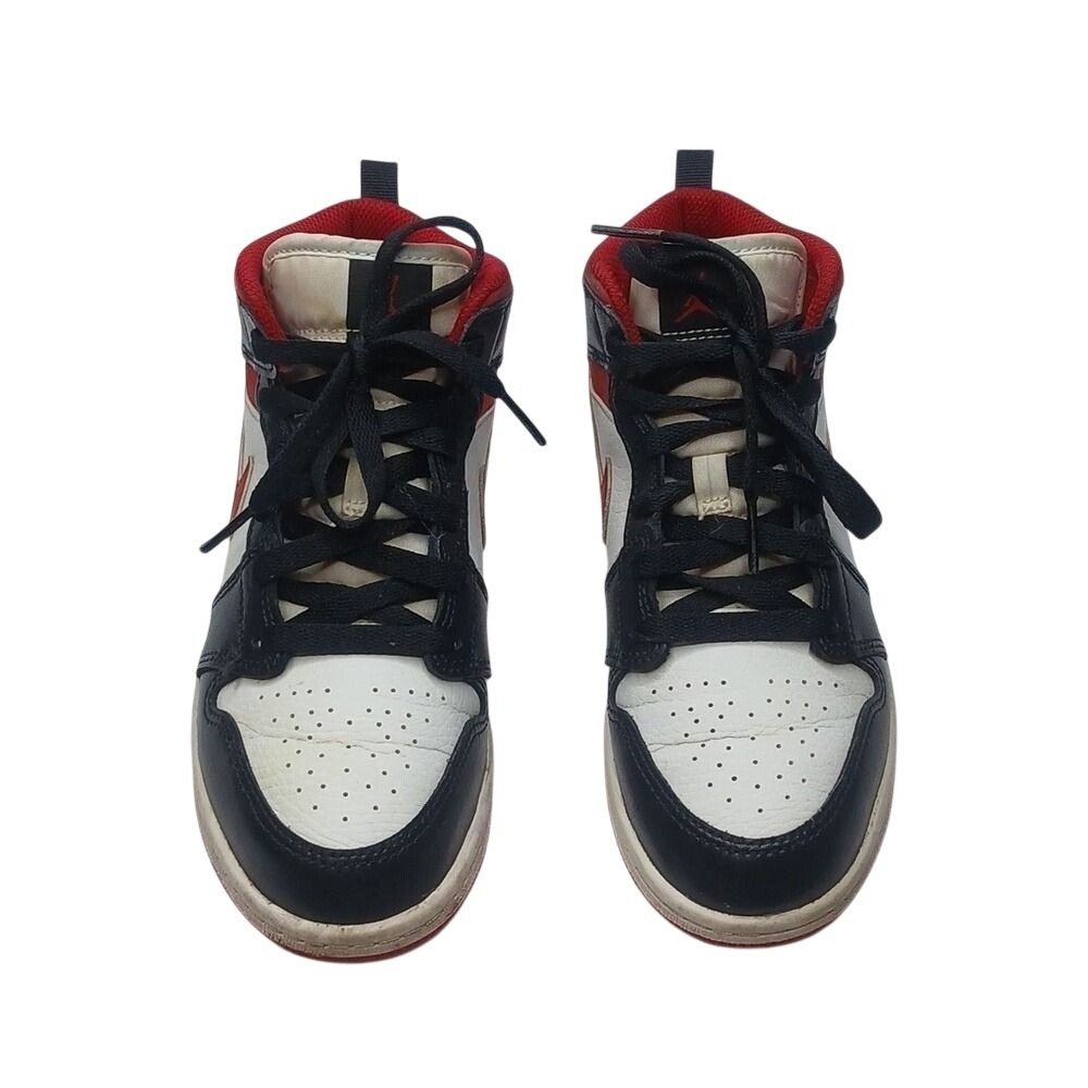 Jordan Air Jordan 1 Mid Kids 2.5Y White Red Black 640734-122 Basketball Shoes - Picture 2 of 8